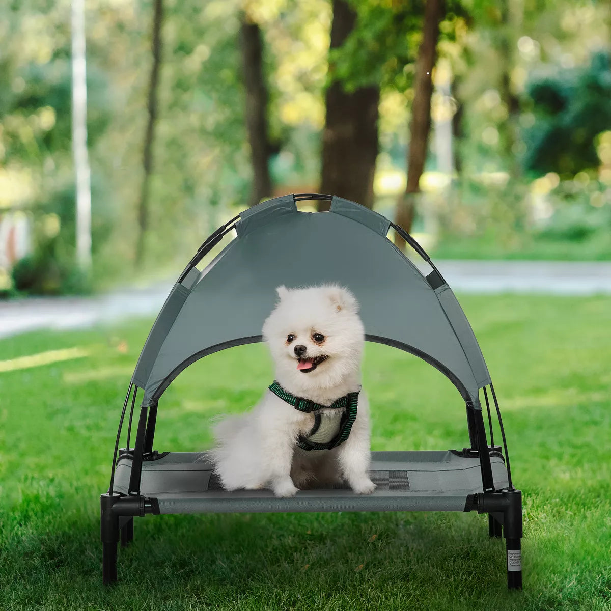 Pawhut Elevated Portable Dog Cot Pet Bed with UV Protection Canopy Shade