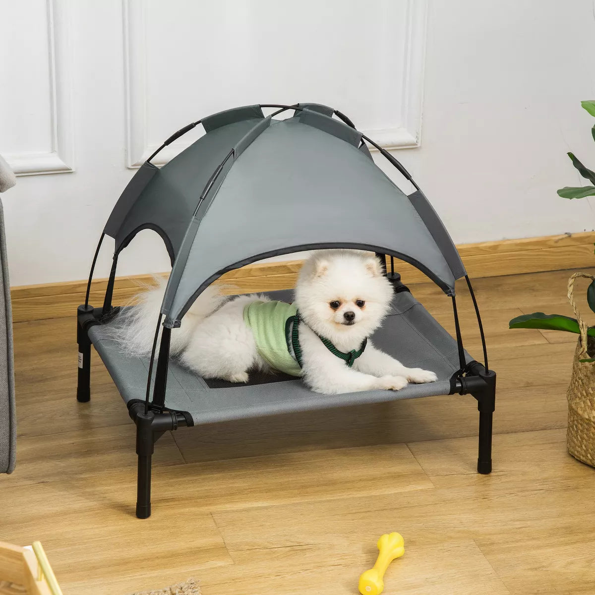 Pawhut Elevated Portable Dog Cot Pet Bed with UV Protection Canopy Shade